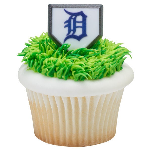 12 DETROIT TIGERS Cupcake Rings MLB Home Plate Cake Toppers for Birthday Party Decoration Craft Supply