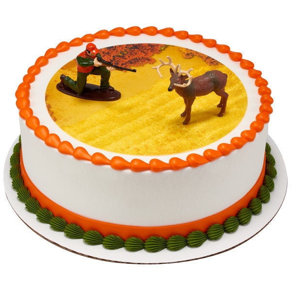 DEER HUNTING Cake Topper Hunter with Rifle Cake Decoration Decoset Birthday Craft Supply
