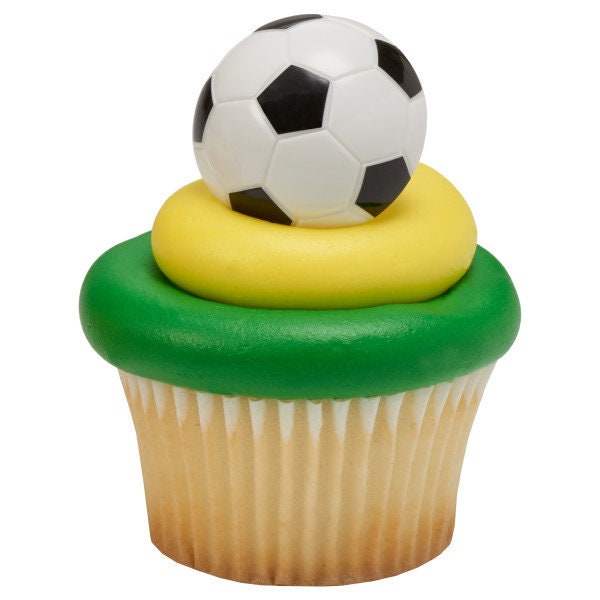 12 SOCCER BALL Cupcake Rings 3D Cake Toppers for Birthday Party Decoration