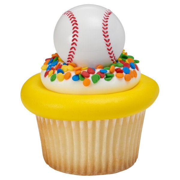12 BASEBALL Cupcake Rings 3D Cake Toppers for Birthday Party Decoration