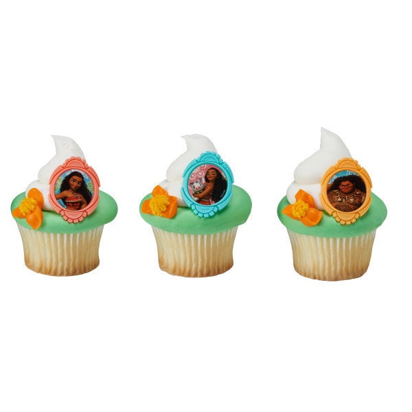 12 MOANA VOYAGERS Cupcake Rings Cake Toppers for Birthday Party Decoration Craft Supply