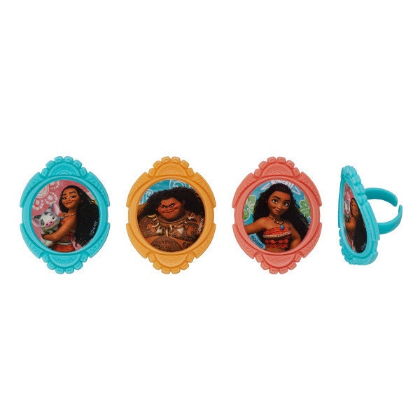 12 MOANA VOYAGERS Cupcake Rings Cake Toppers for Birthday Party Decoration Craft Supply