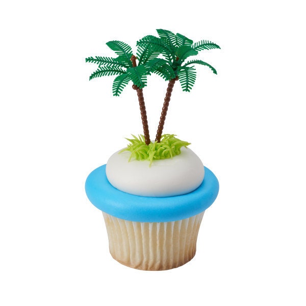 12 PALM TREE Cupcake Picks Cake Toppers for Tropical Beach Luau Party Decoration