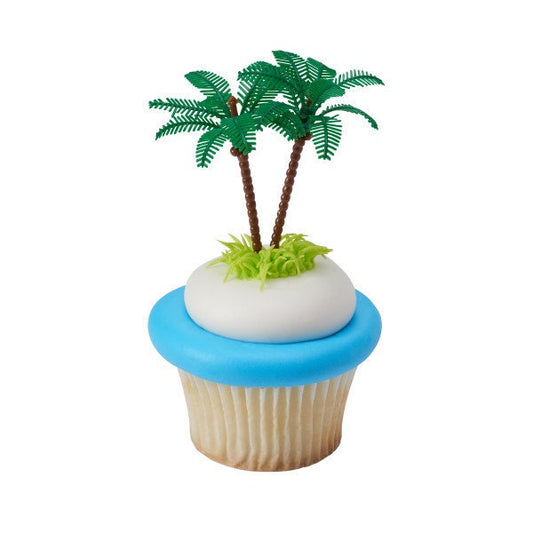 12 PALM TREE Cupcake Picks Cake Toppers for Tropical Beach Luau Party Decoration