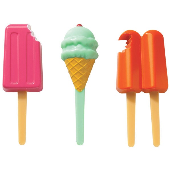 12 COOL TREATS Cupcake Picks Cake Toppers for Ice Cream Cone Popsicle Birthday Party Decoration