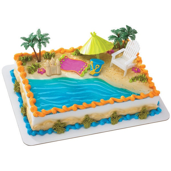 BEACH CHAIR UMBRELLA Cake Topper Cake Decoration Birthday Hawaiian Luau Decoset