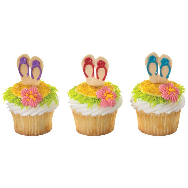 12 SUMMER FLIP FLOPS Cupcake Picks Cake Toppers Picnic Pool Beach Party Decoration Birthday