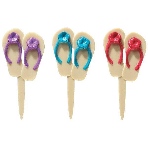 12 SUMMER FLIP FLOPS Cupcake Picks Cake Toppers Picnic Pool Beach Party Decoration Birthday