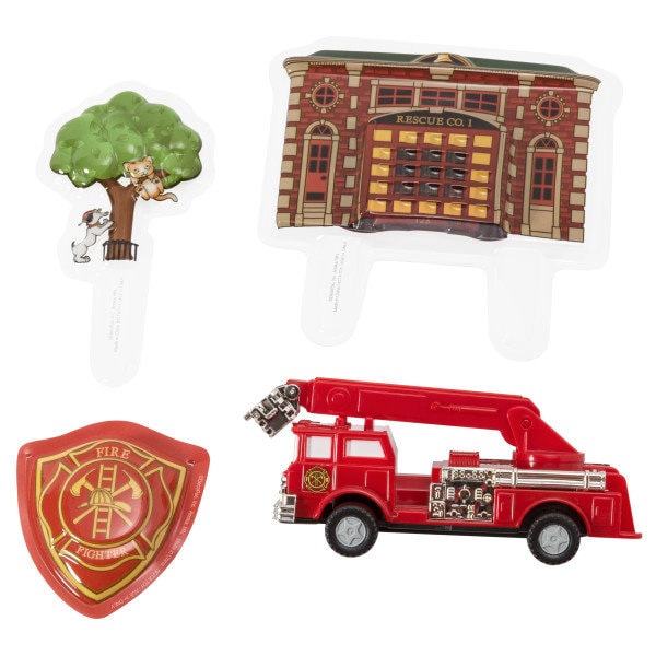 FIRE TRUCK & STATION Cake Topper Ladder Firefighter Badge Cake Decoration Birthday Decoset Craft Supply