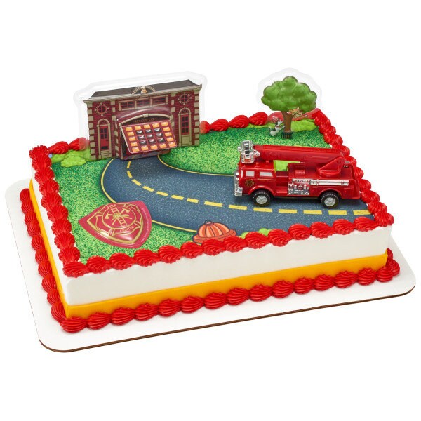 FIRE TRUCK & STATION Cake Topper Ladder Firefighter Badge Cake Decoration Birthday Decoset