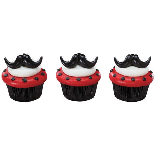 12 MUSTACHE Cupcake Rings Stache Bash Picks Cake Toppers Decoration Birthday Party