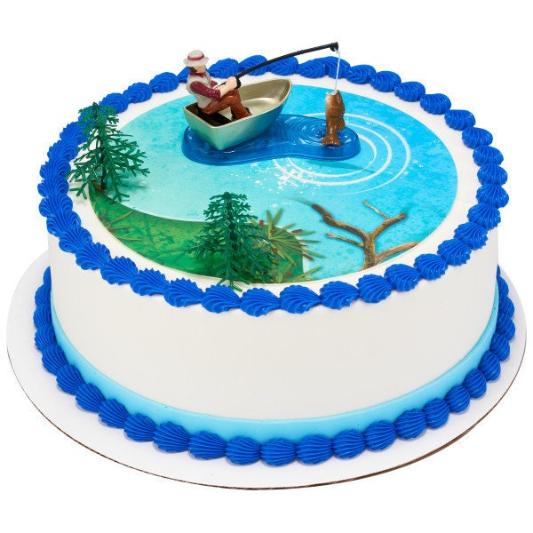 FISHERMAN With ACTION FISH Cake Topper Fishing Hook Pole Tackle Cake Decoration Birthday Decoset Craft Supply