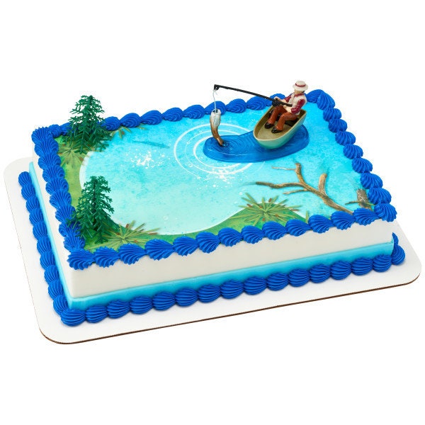 FISHERMAN With ACTION FISH Cake Topper Fishing Hook Pole Tackle Cake Decoration Birthday Decoset Craft Supply
