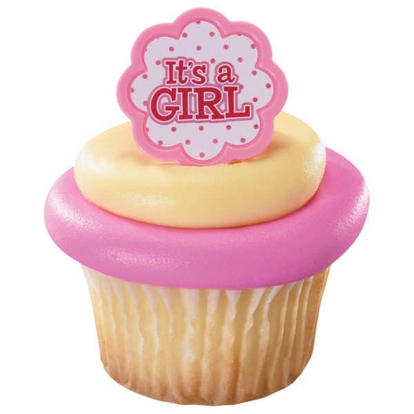 12 IT'S A GIRL Cupcake Rings Cake Toppers for Pink Baby Shower Reveal Party Decoration