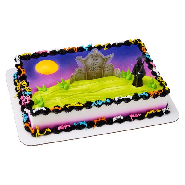 GRIM REAPER Gravestone Cake Topper Halloween Party Over The Hill Decoration Birthday Decoset