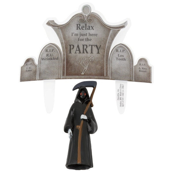 GRIM REAPER Gravestone Cake Topper Halloween Party Over The Hill Decoration Birthday Decoset