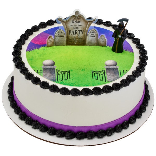 GRIM REAPER Gravestone Cake Topper Halloween Party Over The Hill Decoration Birthday Decoset
