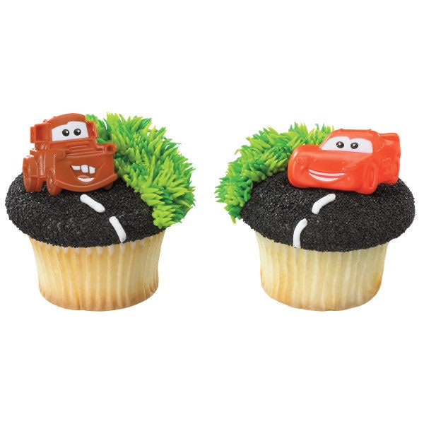 12 CARS MATER MCQUEEN Cupcake Rings Disney Movie Cake Toppers for Birthday Party Decoration