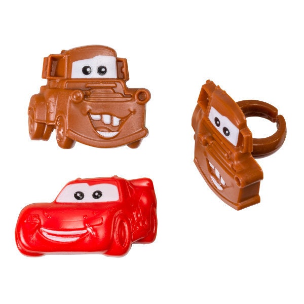 12 CARS MATER MCQUEEN Cupcake Rings Disney Movie Cake Toppers for Birthday Party Decoration Craft Supply