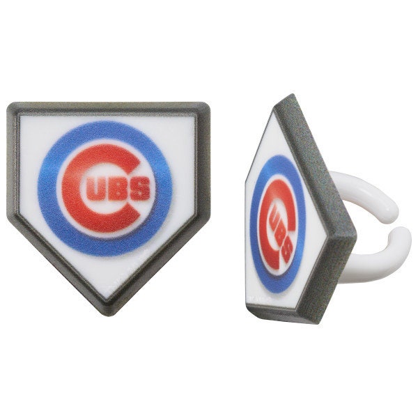 12 CHICAGO CUBS Cupcake Rings MLB Home Plate Cake Toppers for Birthday Party Decoration