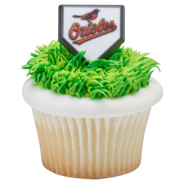 12 BALTIMORE ORIOLES Cupcake Rings MLB Home Plate Cake Toppers for Birthday Party Decoration