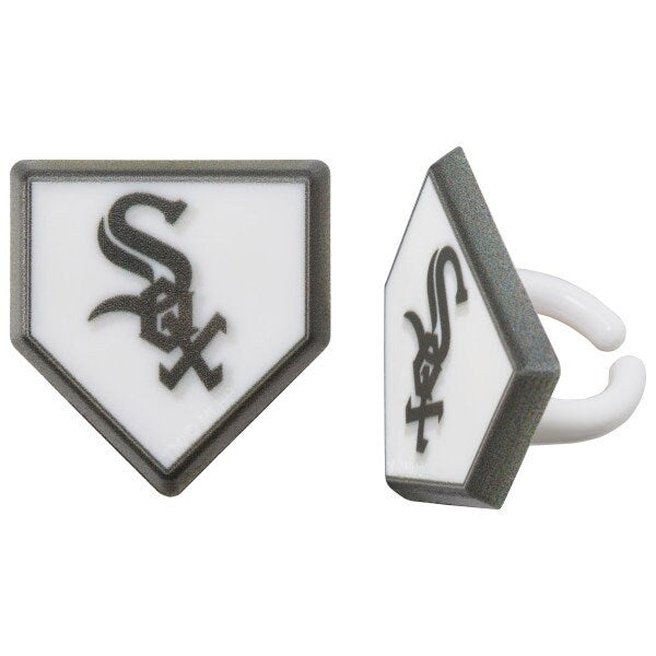 12 CHICAGO WHITE SOX Cupcake Rings Mlb Home Plate Cake Toppers for Birthday Party Decoration Craft Supply