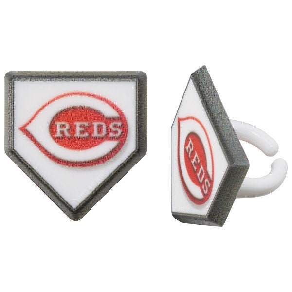 12 CINCINNATI REDS Cupcake Rings MLB Home Plate Cake Toppers for Birthday Party Decoration Craft Supply