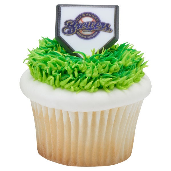12 MILWAUKEE BREWERS Cupcake Rings MLB Home Plate Cake Toppers for Birthday Party Decoration