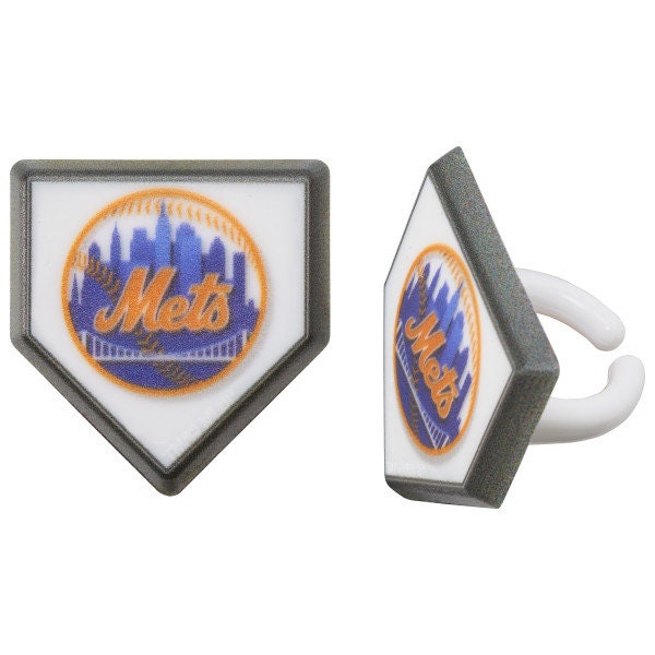 12 NEW YORK METS Cupcake Rings Mlb Home Plate Cake Toppers for Birthday Party Decoration Craft Supply