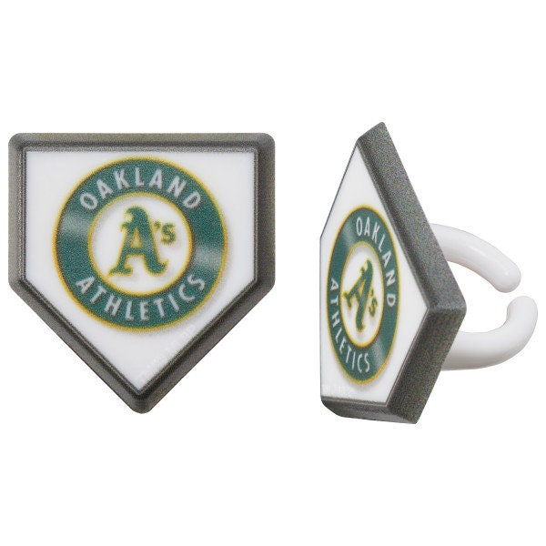 12 OAKLAND ATHLETICS Cupcake Rings MLB Home Plate Cake Toppers for Birthday Party Decoration
