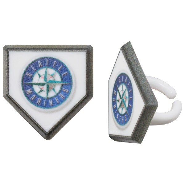 12 SEATTLE MARINERS Cupcake Rings MLB Home Plate Cake Toppers for Birthday Party Decoration Craft Supply