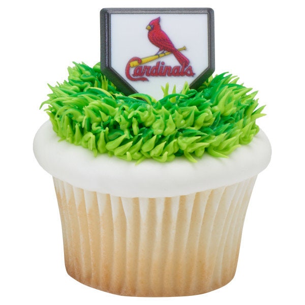 12 ST. LOUIS CARDINALS Cupcake Rings Mlb Home Plate Cake Toppers for Birthday Party Decoration