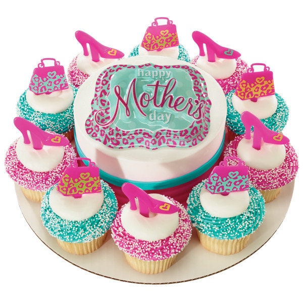 12 PURSE SHOE Cupcake Rings Animal Print Heel Shoe Fashion Cake Toppers Birthday Party Decoration Craft Supply