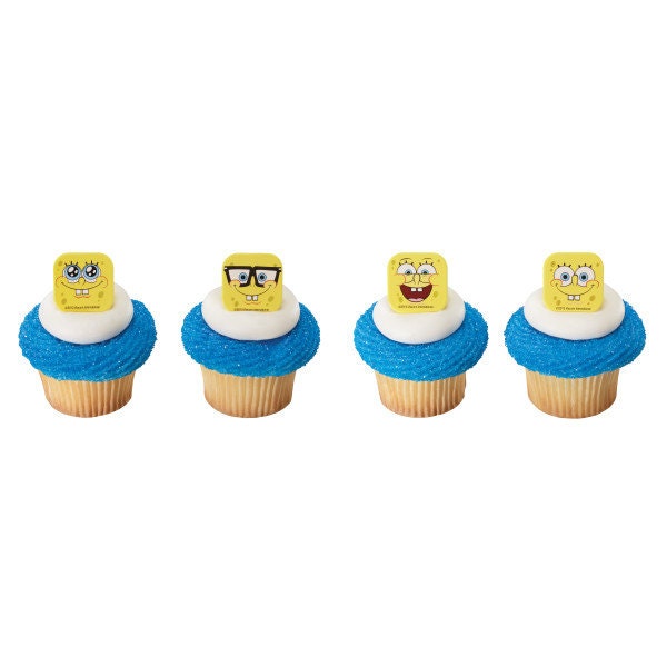 12 SPONGEBOB SQUAREPANTS Cupcake Rings Mood Faces Cake Toppers Birthday Party Decoration