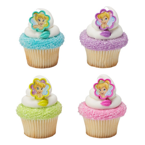 12 TINKERBELL Cupcake Rings I Believe in Fairies Tinker Bell Picks Cake Toppers Decoration Birthday Party Craft Supply