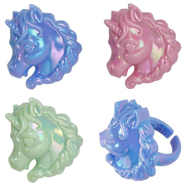 12 UNICORN Cupcake Rings Cake Toppers Fantasy Horse Iridescent Birthday Party Decoration