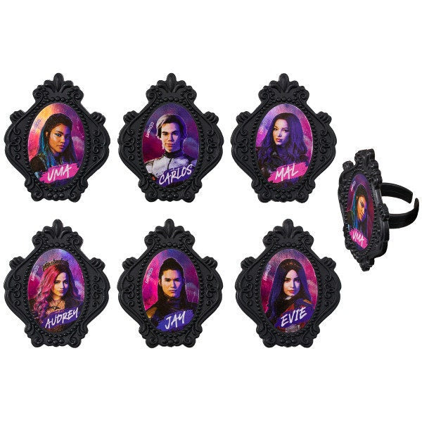 DESCENDANTS 3 Cupcake Rings (12) Carlos Evie Movie So Not Ordinary Cake Toppers Birthday Party Decoration Craft Supply