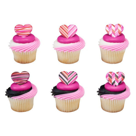 12 FRESH GEOMETRIC HEARTS Cupcake Rings Valentine Heart Love Xoxo Cake Toppers Birthday Party Decoration Craft Supply