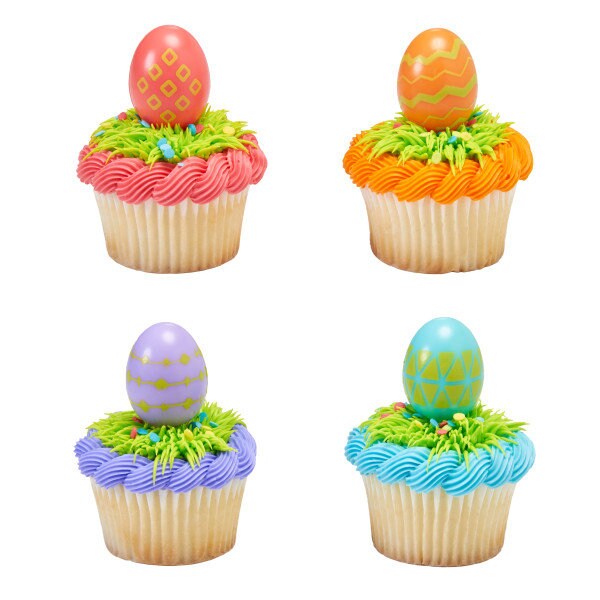 12 EASTER EGG Cupcake Picks Baptism Easter Christian Jesus Church Religious Cake Toppers Rings Party Decoration