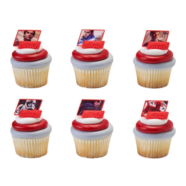 12 STAR WARS Cupcake Rings The Lost Jedi The Force Cake Toppers Birthday Party Decoration