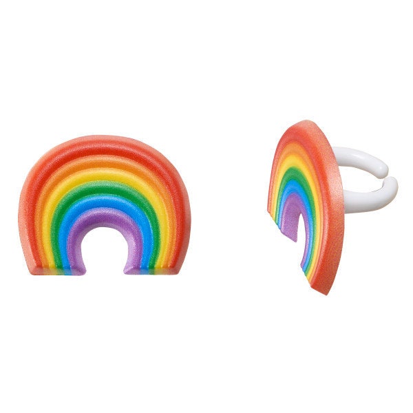 12 RAINBOW Cupcake Rings Fantasy Pride Cloud Mystic Cake Toppers Birthday Party Decoration
