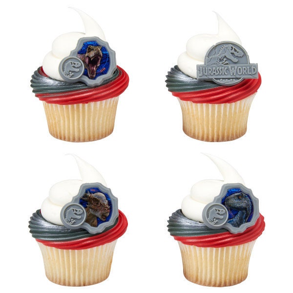 JURASSIC WORLD Cupcake Rings (12) Fallen Kingdom Dinosaur Movie Cake Toppers Birthday Party Decoration