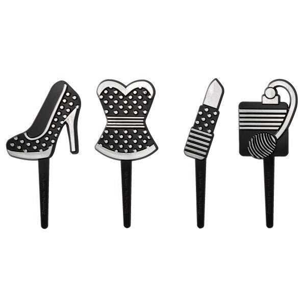 12 GIRLS NIGHT OUT Cupcake Picks Lipstick Shoe Dress Perfume Fashion Cake Toppers Birthday Party Decoration