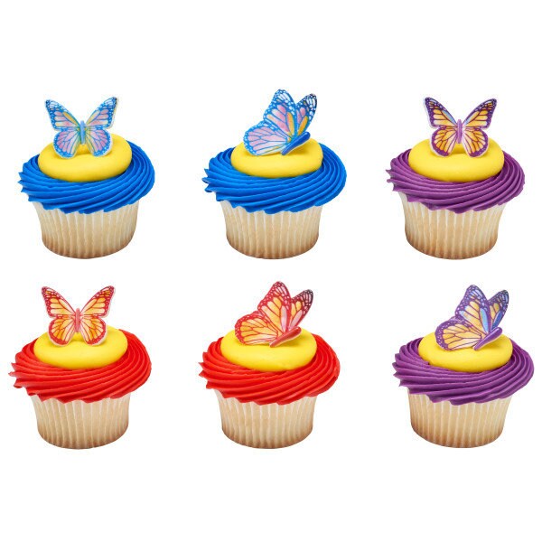 WATERCOLOR BUTTERFLIES Cupcake Rings (12) Spring Summer Easter Cake Toppers Party Decoration