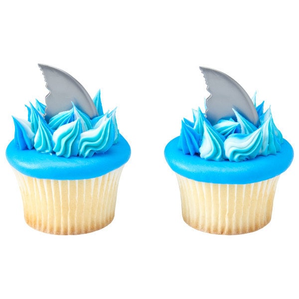 12 SHARK FIN Cupcake Picks Beach Ocean Under the Sea Week Cake Toppers Birthday Party Decoration Craft Supply