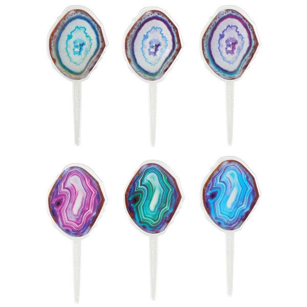 12 AGATE / GEODE Cupcake Picks Crystal Rocks Gem Gold Cake Toppers Birthday Party Decoration