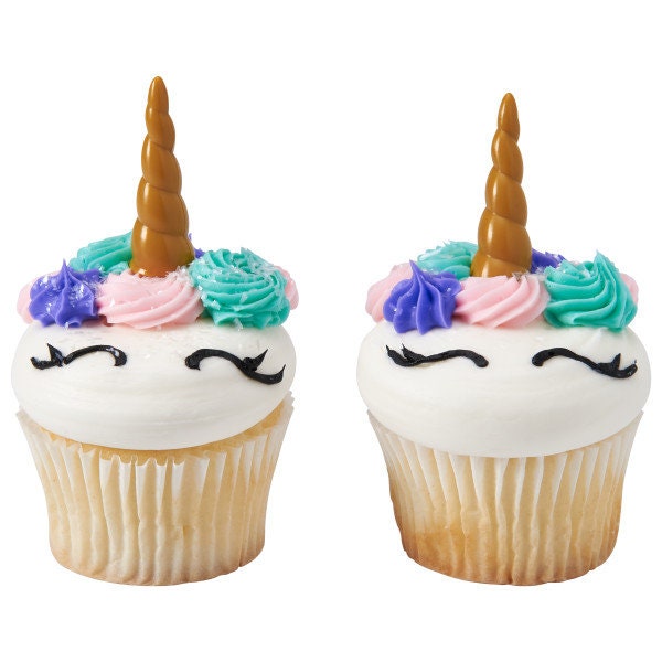 12 UNICORN HORN Cupcake Picks Mane Mystical Castle Fantasy Cake Toppers Birthday Party Decoration