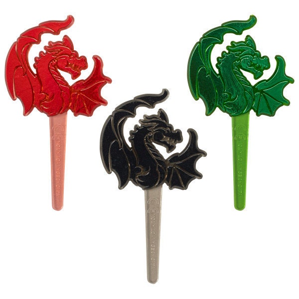 12 DRAGON ASSORTMENT Cupcake Picks Castle Fantasy Cake Toppers Birthday Party Decoration