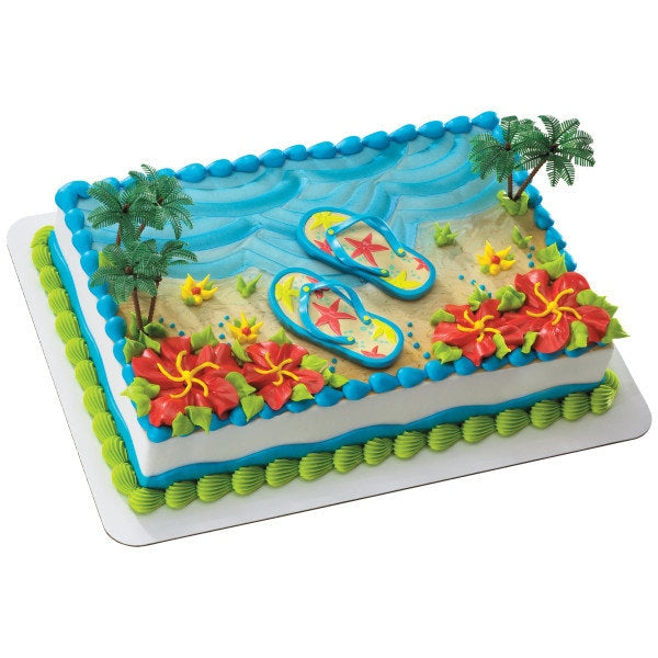 SUMMER FLIP FLOPS Cake Topper Palm Tree Beach Sand Party Vacation Cake Decoration Decoset