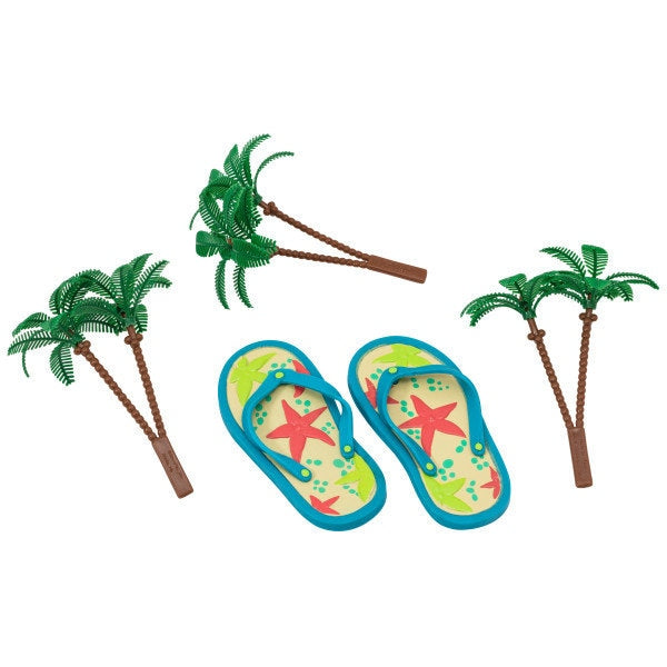 SUMMER FLIP FLOPS Cake Topper Palm Tree Beach Sand Party Vacation Cake Decoration Decoset